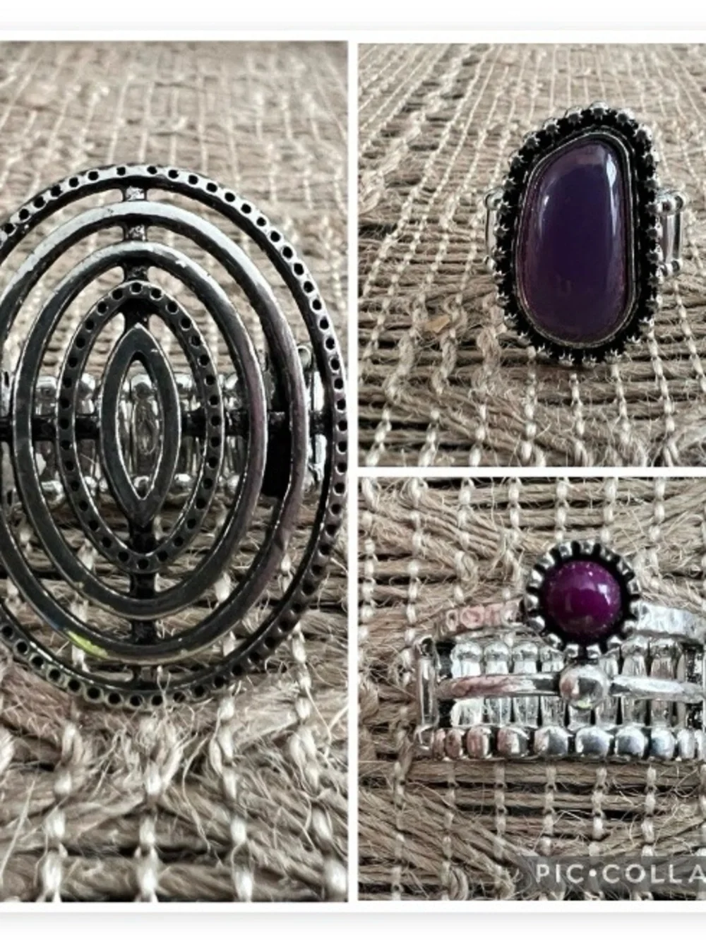 Lot of 3 Women's Fashion Rings Silver Tones Rhinestone Stretch